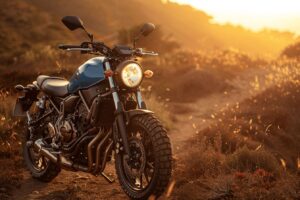 moto Yamaha Super Ténéré 750 sur un chemin de terre